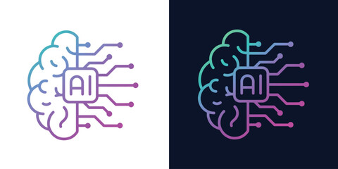 Artificial Intelligence AI Chip in Human Brain. AI Technology Artificial Intelligence Icon with Machine Learning, Digital Skills, Generative AI, AI Technology and Algorithms