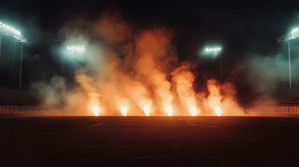 Naklejka premium Stadium at night filled with smoke from pyrotechnics