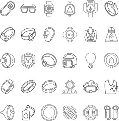 Wearable Technology Icons Smartwatches, Fitness Trackers, and VR Gear