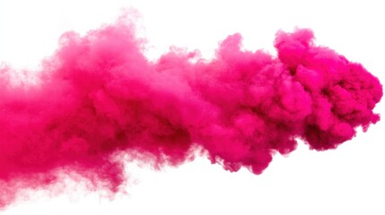 Fototapeta premium Vibrant pink smoke billows against a white background, creating a dynamic and artistic visual effect.
