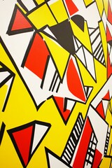 Fototapeta premium Abstract Geometric Art Red Yellow White Bold Lines Triangles
