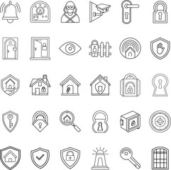 Home Security System Icons Protection, Surveillance, and Safety