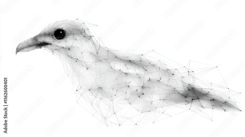 Poster Abstract Representation of a Bird Using Geometric Lines and Network Design Aesthetics