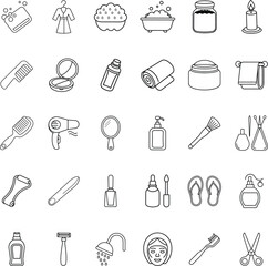 Bathroom Essentials Hygiene, Beauty, and Relaxation Icons Collection