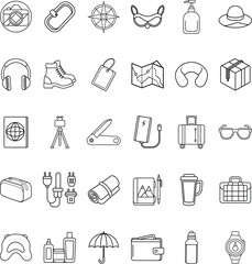 Travel Essentials Packing List Icons for Adventure Trips