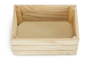 Empty wooden crate isolated on white background