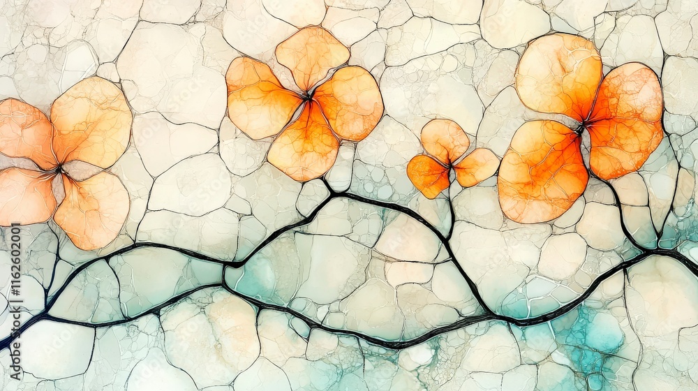 Poster delicate floral abstract art with soft colors and intricate lines for decor