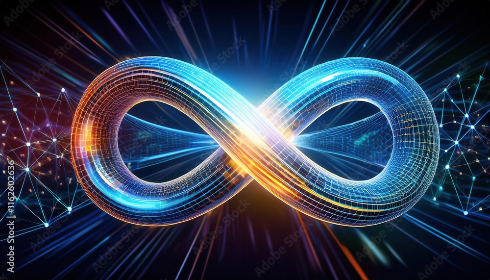 Poster glowing infinity loop representing data science workflows and ai, symbolizing endless possibilities 