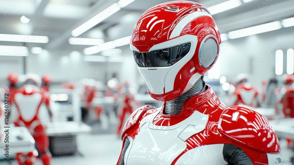 Aufkleber advanced robotics in modern lab with red and white humanoid designs
