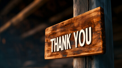 A rustic wooden sign displaying a heartfelt "Thank You" message. Perfect for expressing gratitude and appreciation in any setting.