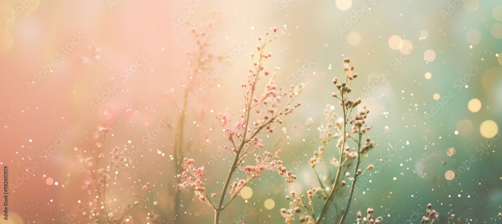 Poster pastel spring abstract background with floating dots and sparkles for inviting design