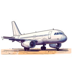 Obraz premium Hand-drawn illustration of a passenger airplane on the tarmac, ready for takeoff or landing.