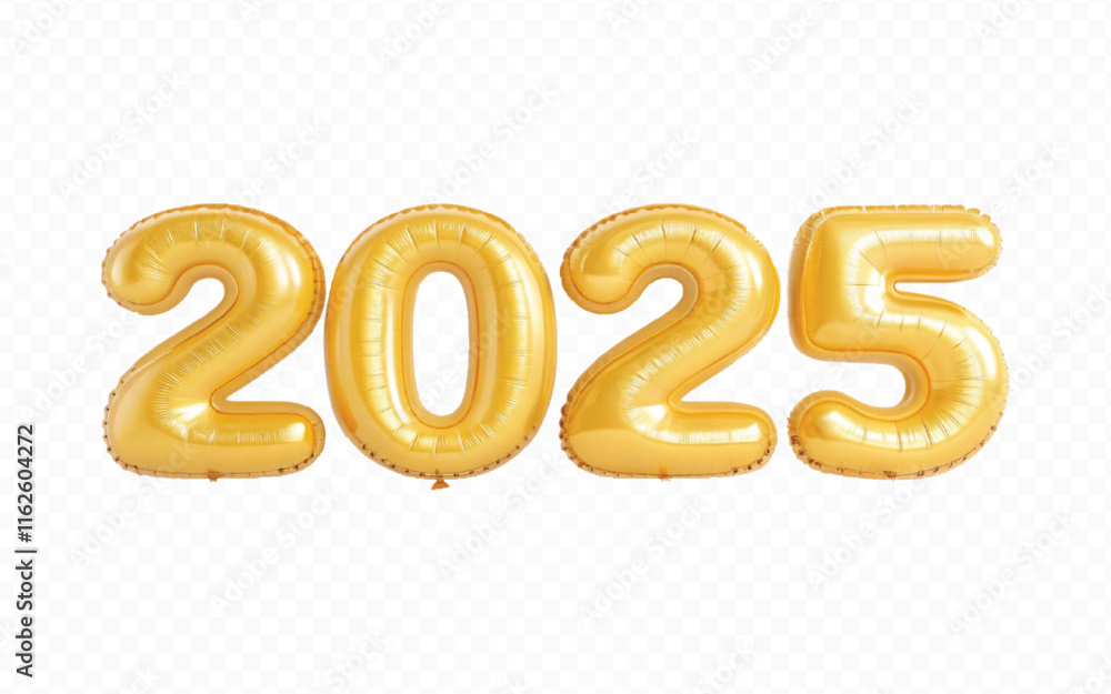 Fototapete abstract 3d 2025 text made with different golden colour hellium balloons isolated on white backgroun