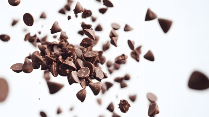 Obraz premium Chocolate Chips Falling Against White Background
