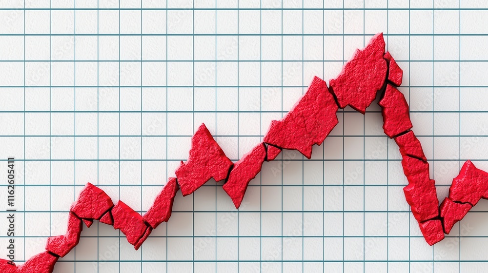 Poster Cracked Red Graph Line on Grid Background Demonstrating Decline