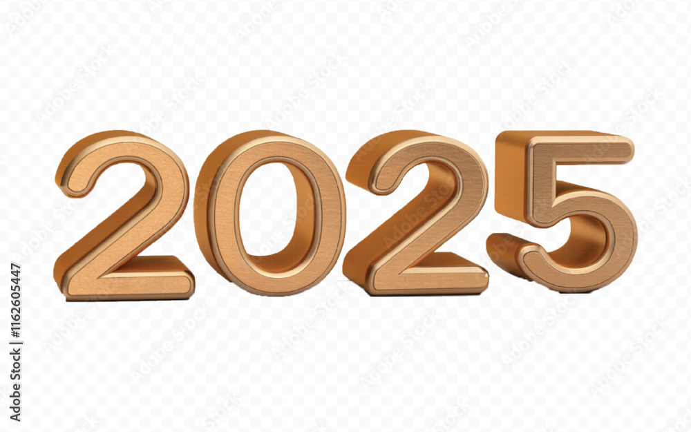 Fototapete abstract 3d 2025 text made with different golden colour hellium balloons isolated on white backgroun