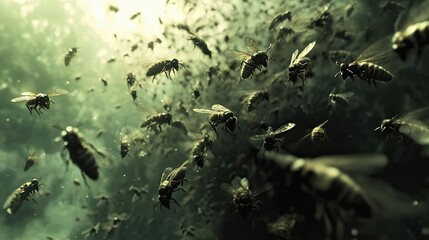 A Swarm Of Bees In Dense Formation Flying