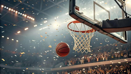 Basketball Scoring Moment on Vibrant Indoor Court with Spectator Cheers