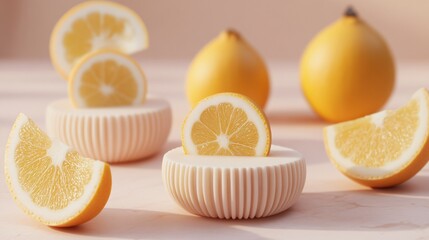 Vibrant Lemon Slices on Modern Pastel Stands