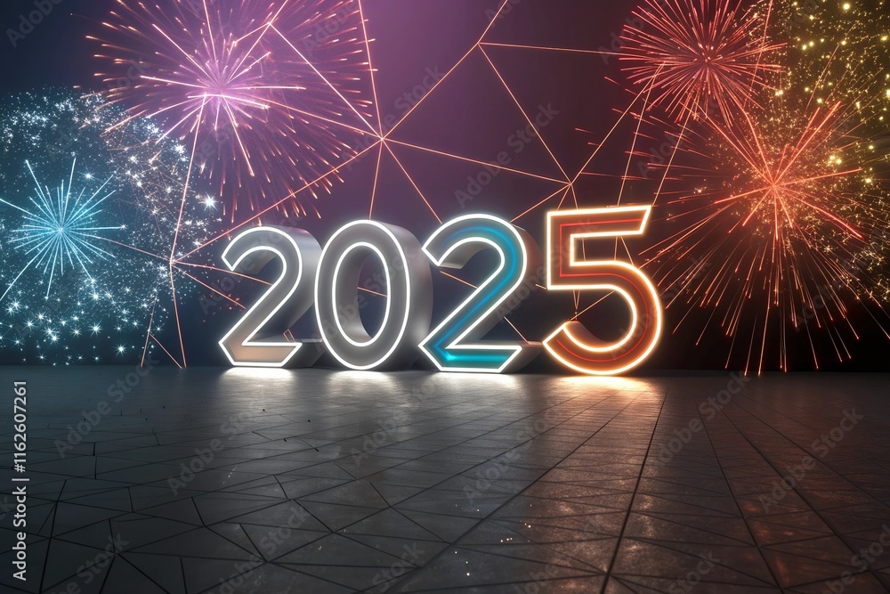 Fototapete 3d numbers 2025 to date on fireworks 2025 logo design element with creative modern concept