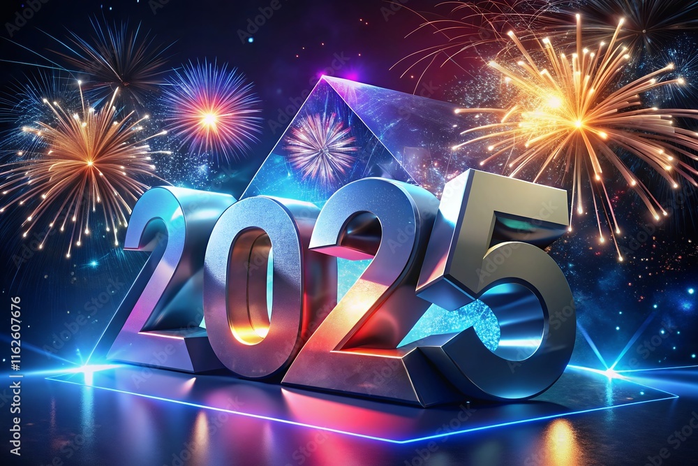 Fototapete 3d numbers 2025 to date on fireworks 2025 logo design element with creative modern concept