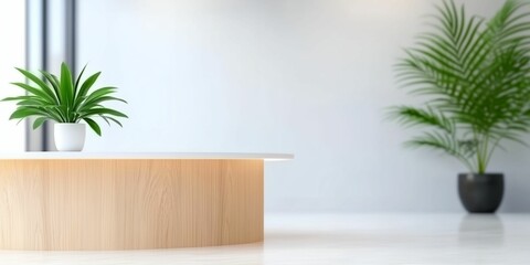 Fototapeta premium White table with a plant on it. The table is in a room with a white wall
