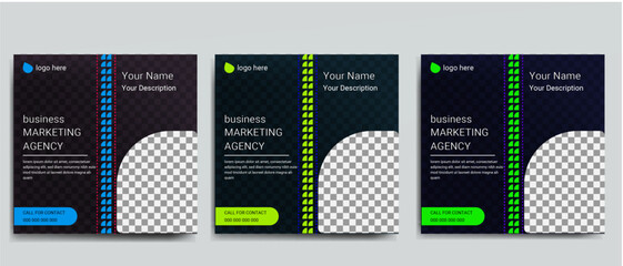 Social media post template collection with 3  type accent. Square graphic banners for online advertisement and digital marketing. Editable real estate designs for agents.