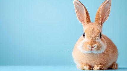Obraz premium Rabbit is sitting on a blue surface. It has brown ears and a white nose