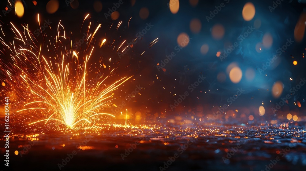 Poster sparkling fireworks display over dark background with bokeh effect