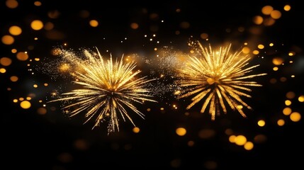 Fototapeta premium Stunning Gold Fireworks Display with Sparkling Bokeh Effects