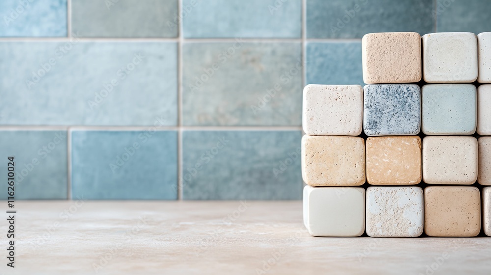Poster stack of white and gray blocks. the blocks are stacked on top of each other