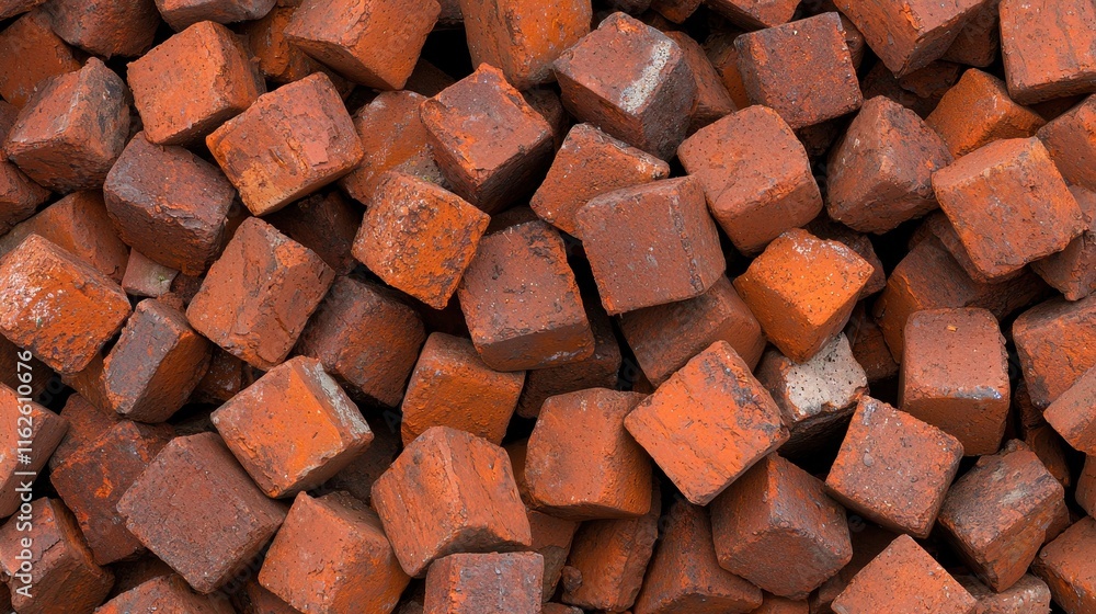 Poster Close-Up View of Red Clay Bricks Piled Together for Construction Use