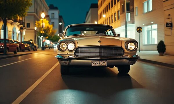 Classic car with close-up on headlights