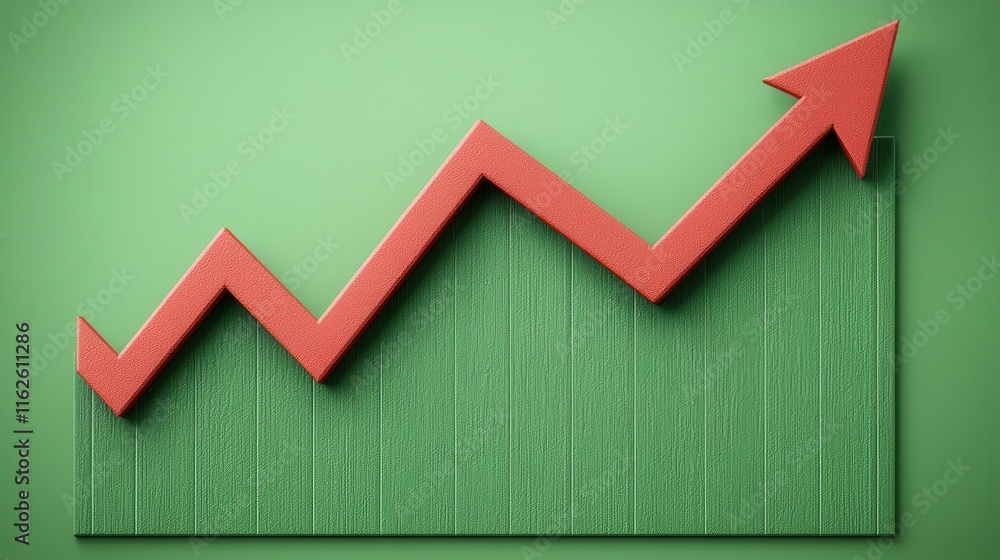 Poster Red Increasing Graph on Green Background Representing Growth