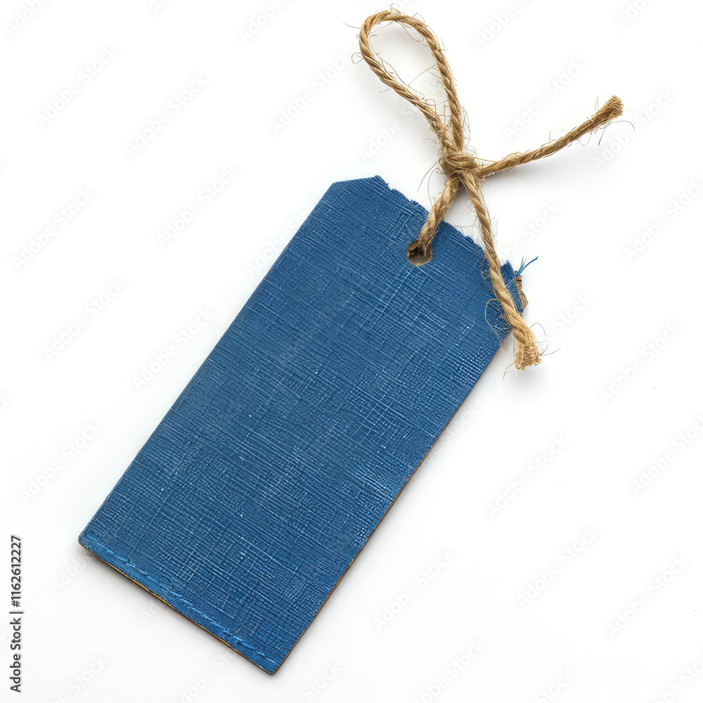 Aufkleber a blue rectangular tag with a string, likely used for labeling or pricing items. isolated on white b