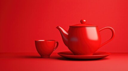 Fototapeta premium Bright Red Teapot and Cup on a Vibrant Red Background