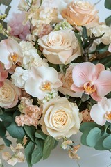 Fototapeta premium Elegant Pastel Roses and Orchids Flower Arrangement