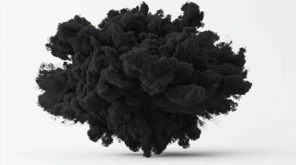 Black Smoke Explosion on White Background with Voluminous Texture