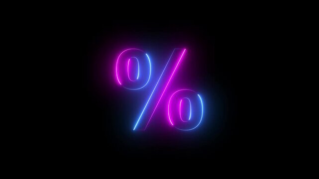 Neon light percentage symbol with blue and Magenta color.