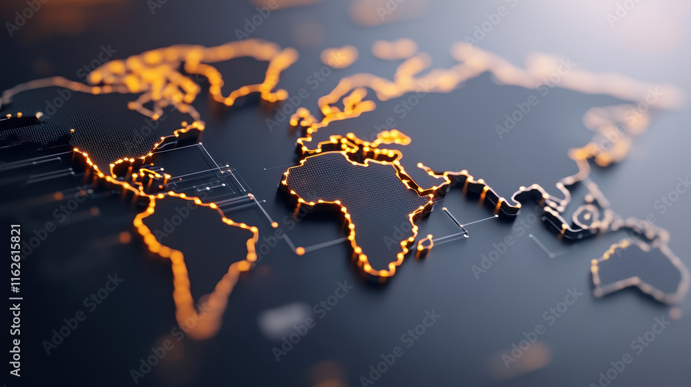 Aufkleber digital world map with glowing connections, showcasing global networks and technology