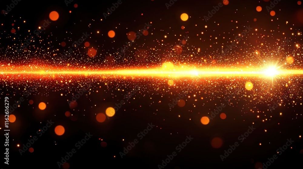 Poster glowing particles and light rays in abstract background design