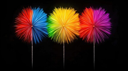 Colorful Fireworks Display with Bright Explosions on Black Background