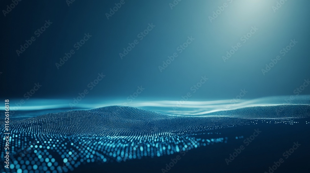 Leinwandbilder a serene digital landscape showcasing flowing waves of data, illuminated by a soft light, evoking a 