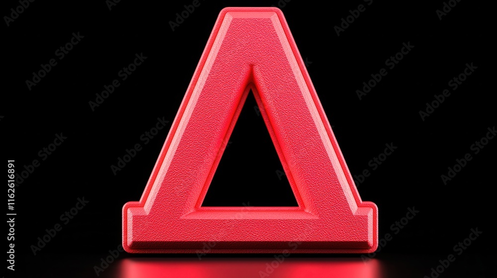 Poster vibrant red triangle symbol on a black background with texture