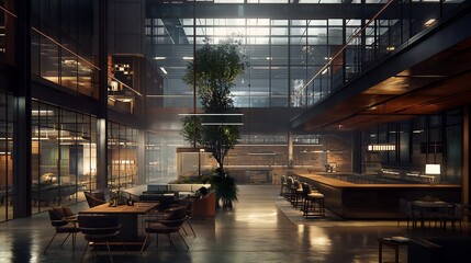 Architectural visualization studio with 3D modeling stations, rendering servers, and digital design tools.