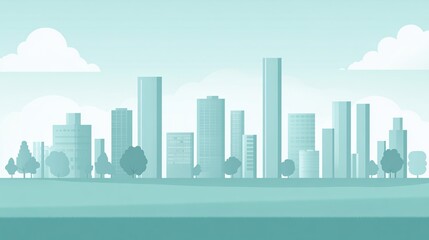 Obraz premium Serene Cityscape Skyline Illustration Pastel Green