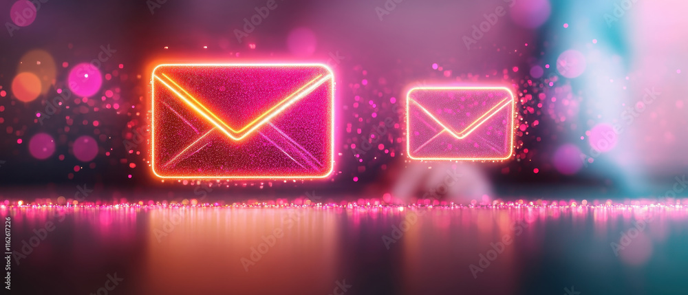 Aufkleber futuristic glowing inbox with vibrant email icons and sparkling effects
