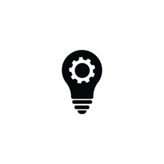 Lamp bulb with gear icon. Woking idea symbol isolated on white background. Idea icon in flat style.