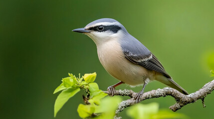 Nuthatch perched on a branch surrounded by lush green foliage in a serene environment