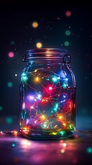 Dreams Concept Colorful Lights In Open Jar
